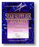 Lockheed Martin STAR Supplier Award presented to M-TRON Components of Ronkonkoma, NY, a full-service electronic components distributor